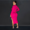 Fashion Solid Color Long Sleeve Neckline Leakage Dress Two Piece Set