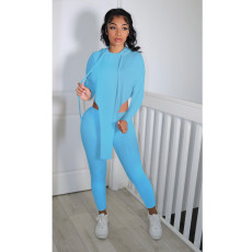 Fashion Solid Color Long Sleeve Long Pants Hooded Sweatsuit