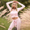 Fashion Sexy Long Sleeve Lace Splicing Hooded Top Straight Leg Pants Set