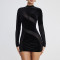 Sexy round neck long sleeve see-through splicing dress