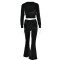 Fashion Sexy Long Sleeve Lace Splicing Hooded Top Straight Leg Pants Set