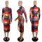 Fashion Positioning Color Clash Print Side Split Slim Dress With Belt