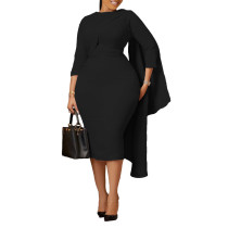 Fashion Large Size Flutter Belt Splicing Tight Package Hip Dresses