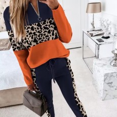 Fashion Large Size Leopard Print Loose Sports Long Sleeve Long Pants Set