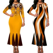 Fashion Large Size Slim Printed Fishtail Long Skirt