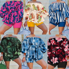 Sexy Strapless Fashion Casual Printed Shorts Set