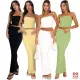 Fashion Stretch Bubble Crinkle Wrap Split Dress Set