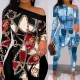Sexy Big Dock Like Printed Long Sleeve T Dress Pencil Pants Set