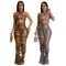 Sexy Hanging Neck Hollow Out Backless Pull Loop Split Long Dresses
