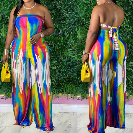 Sexy Plus Size Printed Sexy Strapless Jumpsuit