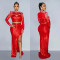 Fashion Round Neck Mesh Sequins Long Sleeve Long Dress Two Piece Set