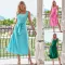 Fashion Square Neck Solid Color Waist Tie Dresses