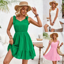 Fashion V-neck halter solid color waistless dress