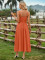Fashion Fresh Ranch Style Solid Color Halter Tie Knot Waist Dress
