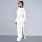 Fashion Solid Color Hot Rhinestone Long Sleeve Split Long Dresses