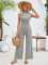 Fashion solid color round neck short sleeve knit jumpsuit