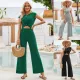 Fashion solid color round neck short sleeve knit jumpsuit