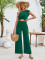 Fashion solid color round neck short sleeve knit jumpsuit