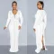 Fashion Solid Color Hot Rhinestone Long Sleeve Split Long Dresses