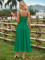 Fashion Fresh Ranch Style Solid Color Halter Tie Knot Waist Dress