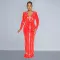 Fashion Solid Color Hot Rhinestone Long Sleeve Split Long Dresses