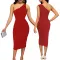 Sexy and fashionable solid color single shoulder women's dress