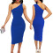 Sexy and fashionable solid color single shoulder women's dress