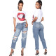 Fashionable and versatile new style of casual ripped straight pants