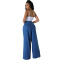 Fashionable high waisted loose and simple wide leg solid color elastic jeans