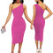 Sexy and fashionable solid color single shoulder women's dress