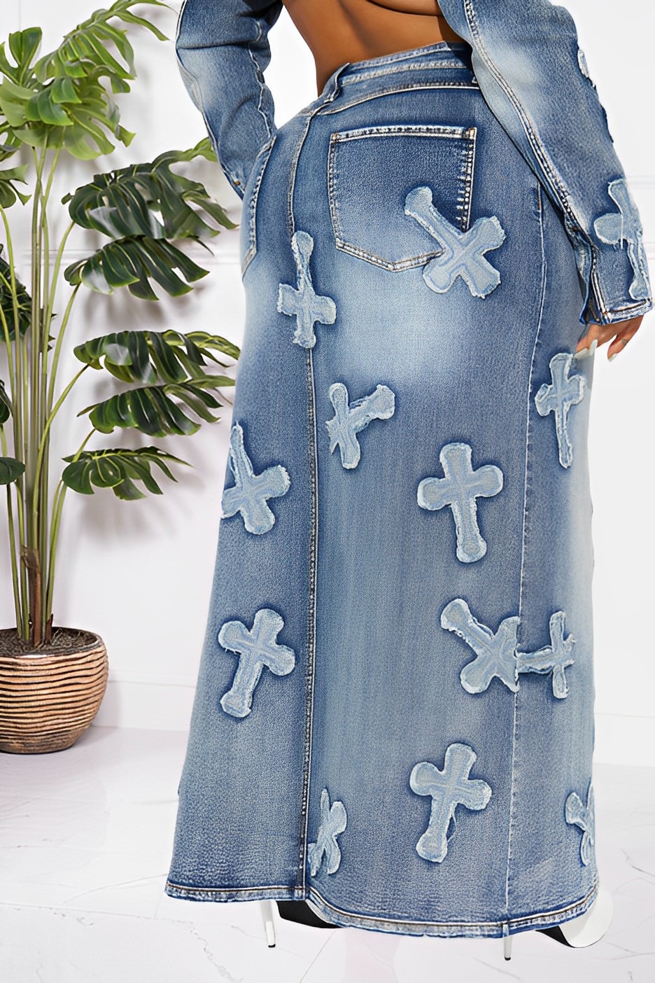 Elegant Stretch Denim Skirt for Women - Summer Swing Style, Machine Washable main image 1