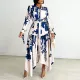 Fashion Plus Size Printed Irregular Lapel Dresses