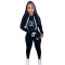 Winter printed plush drawstring solid color hood two-piece set (including pockets)