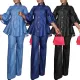 Solid color anti denim high collar button up straight leg pants set