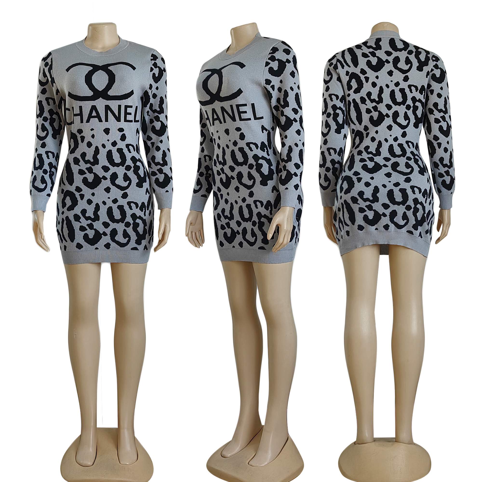 Wrap front sweater dress with leather straps