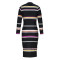 Stylish round neck striped long sleeve knit dress