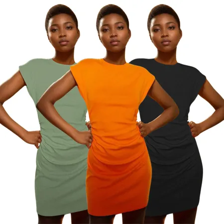 Fashion Round Neck Ruffles Cotton Fabric Sexy Dresses
