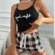 Sexy suspenders English print tank top plaid shorts loungewear