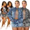 Hot selling denim embroidered short skirt jacket set