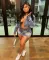 Hot selling denim embroidered short skirt jacket set