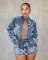 Hot selling denim embroidered short skirt jacket set