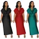 Fashion V-neck short-sleeved temperament Slim back split dresses