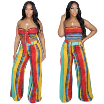 Stylish Printed Chest Wide Leg Pants Bohemian Two Piece Set