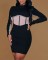 Sexy Drill Stripe Splicing Clash Color Waisted Hip Long Sleeve Dresses