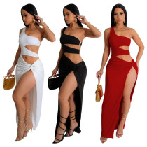 Fashion Slant Neck Sleeveless Sexy Waistless High Split Dresses