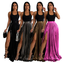 Fashion Half-body Skirt High Waist Pressure Pleat Split Long Skirt