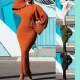 Fashion Plus Size Long Sleeve Pure Color Pit Stripe Hip Dresses