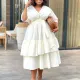 Fashion Large Size V-neck Loose Solid Color Tie Big Hem A-line Dress Dresses