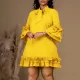 Fashion Plus Size Solid Color Temperament Stacked Sleeve Tie Ruffle Dresses