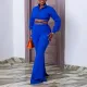 Plus Size Fashion Lapel Shirt High Waisted Flared Pants Two Piece Set
